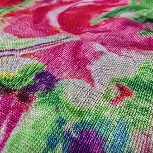 Blumarine Italy Silk Knit Half Sleeve Vibrant Rose Floral Peasant Blouse - Picture 7 of 12